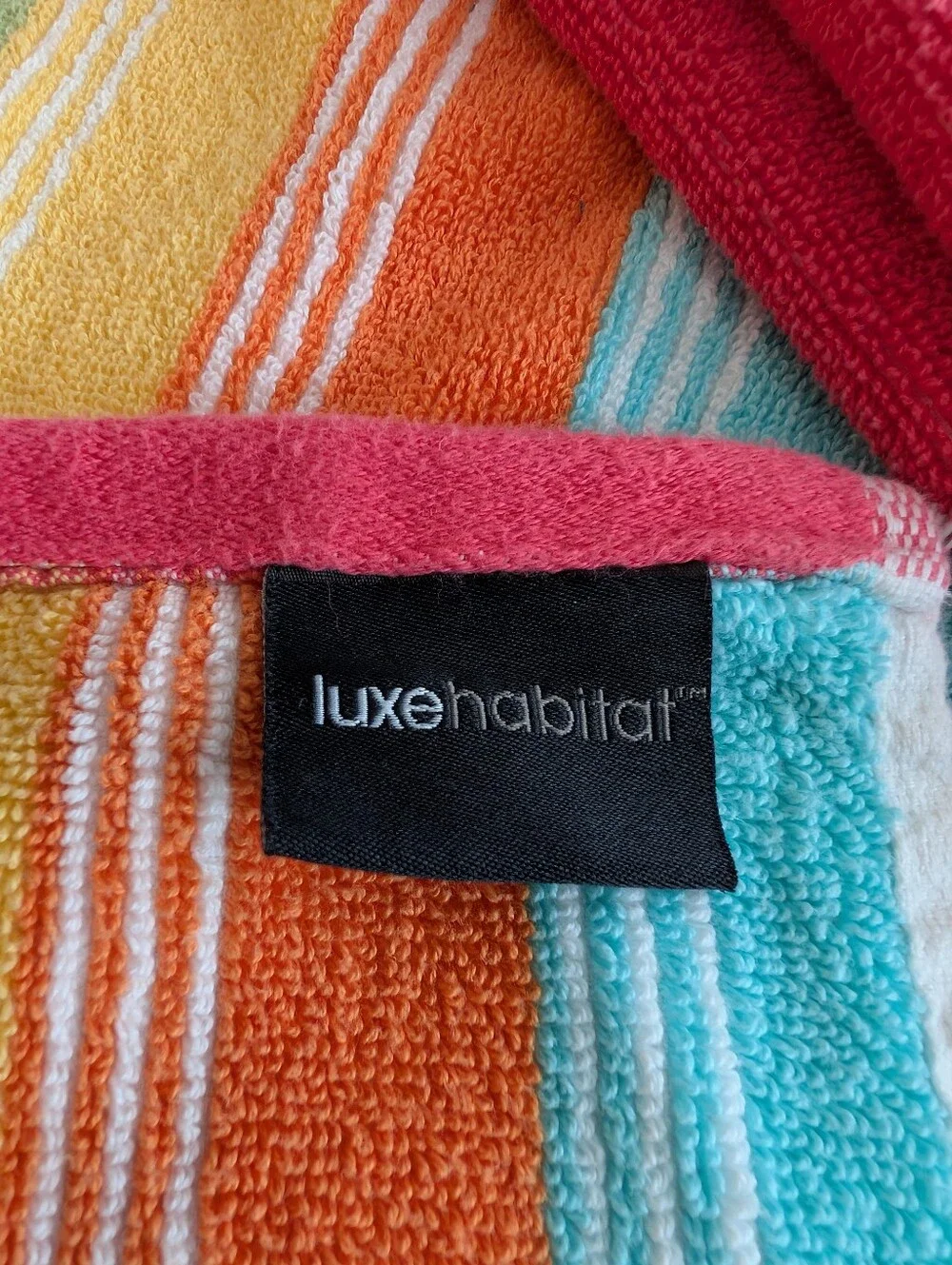 Luxe Habitat Multi-Stripe 100% Towel in Pink, Orange, Yellow, Aqua, Purple & Red
